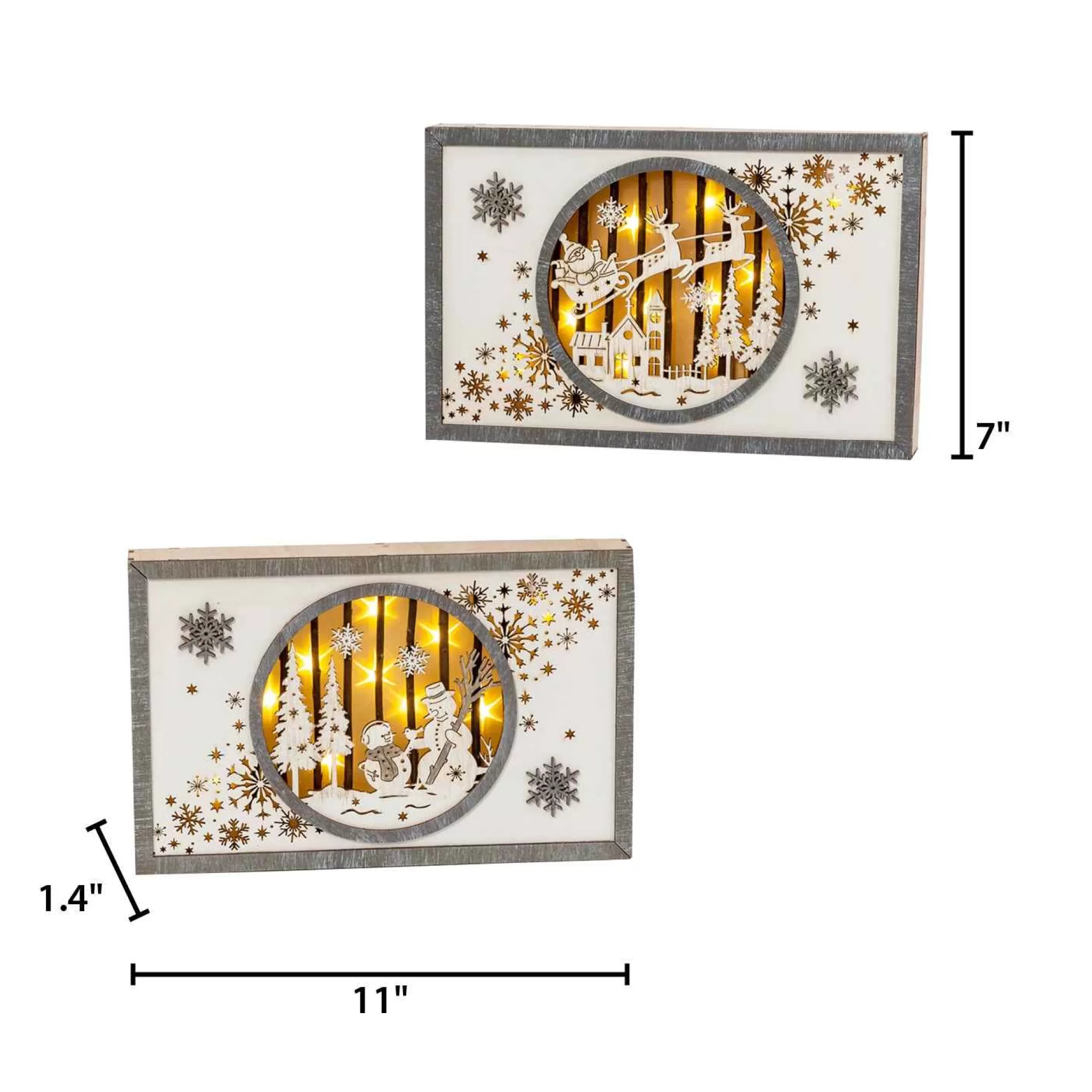 Gerson International Set Of 2 11-In Battery- Operated Lighted Laser Cut Wood Holiday Scene Wall Decor