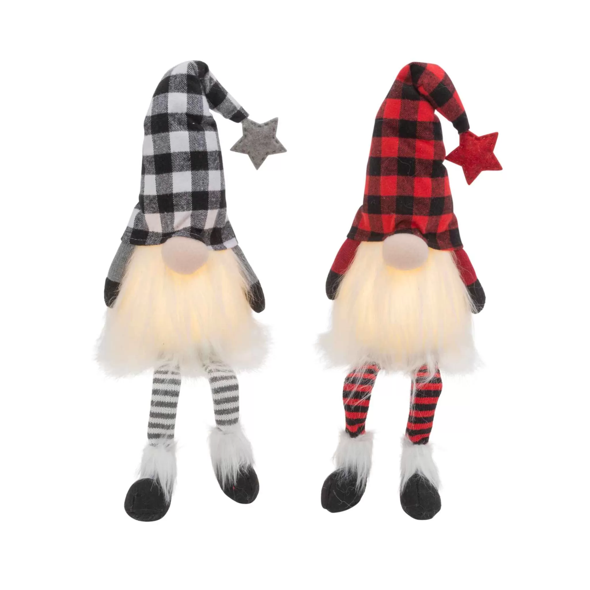 Gerson International Set Of 2 Christmas Lighted Gnome Figurines, Black And Red