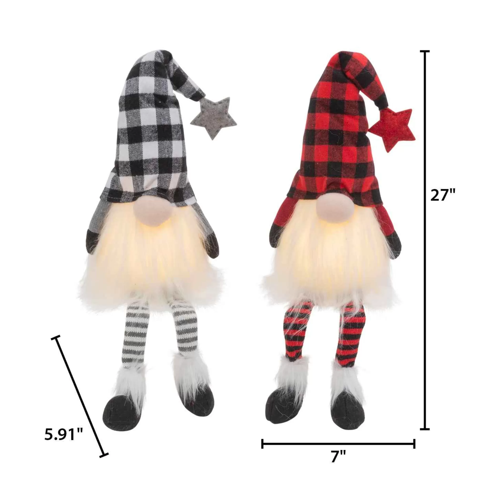 Gerson International Set Of 2 Christmas Lighted Gnome Figurines, Black And Red