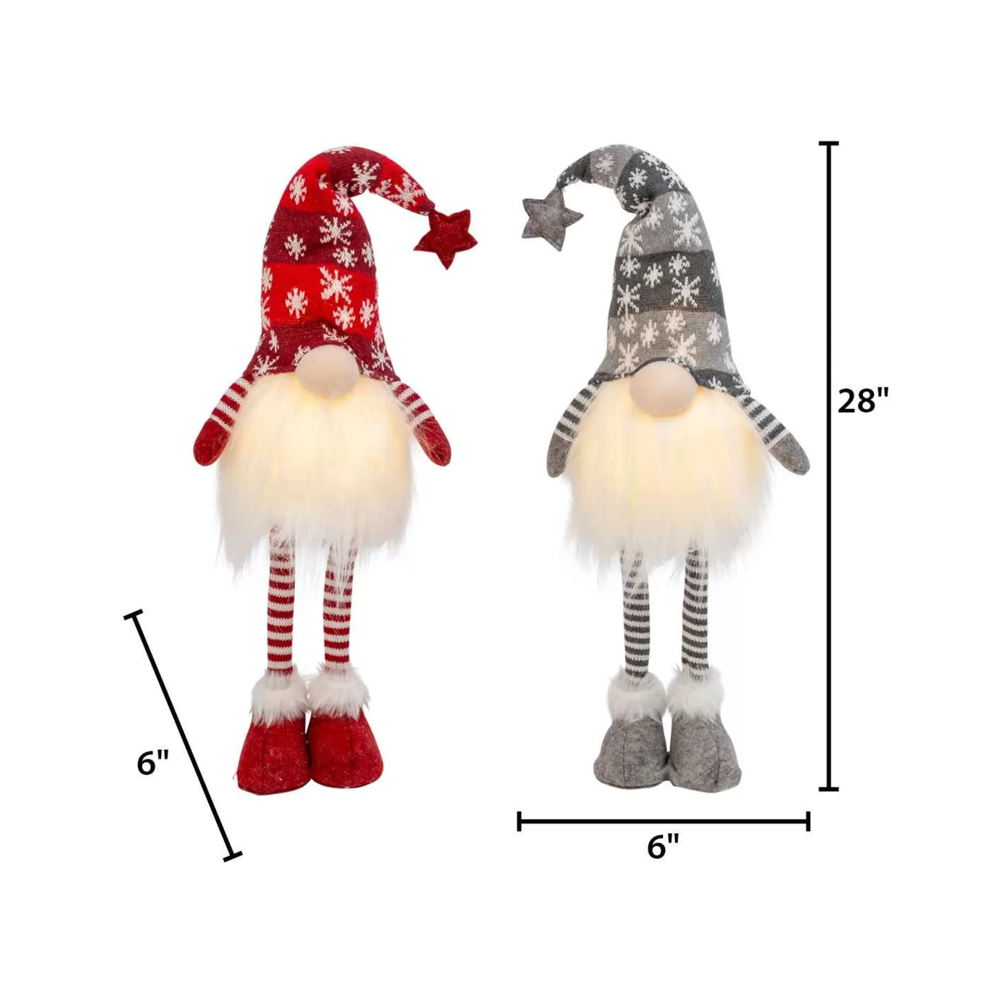 Gerson International Set Of 2 Christmas Lighted Gnome Figurines, Silver And Red