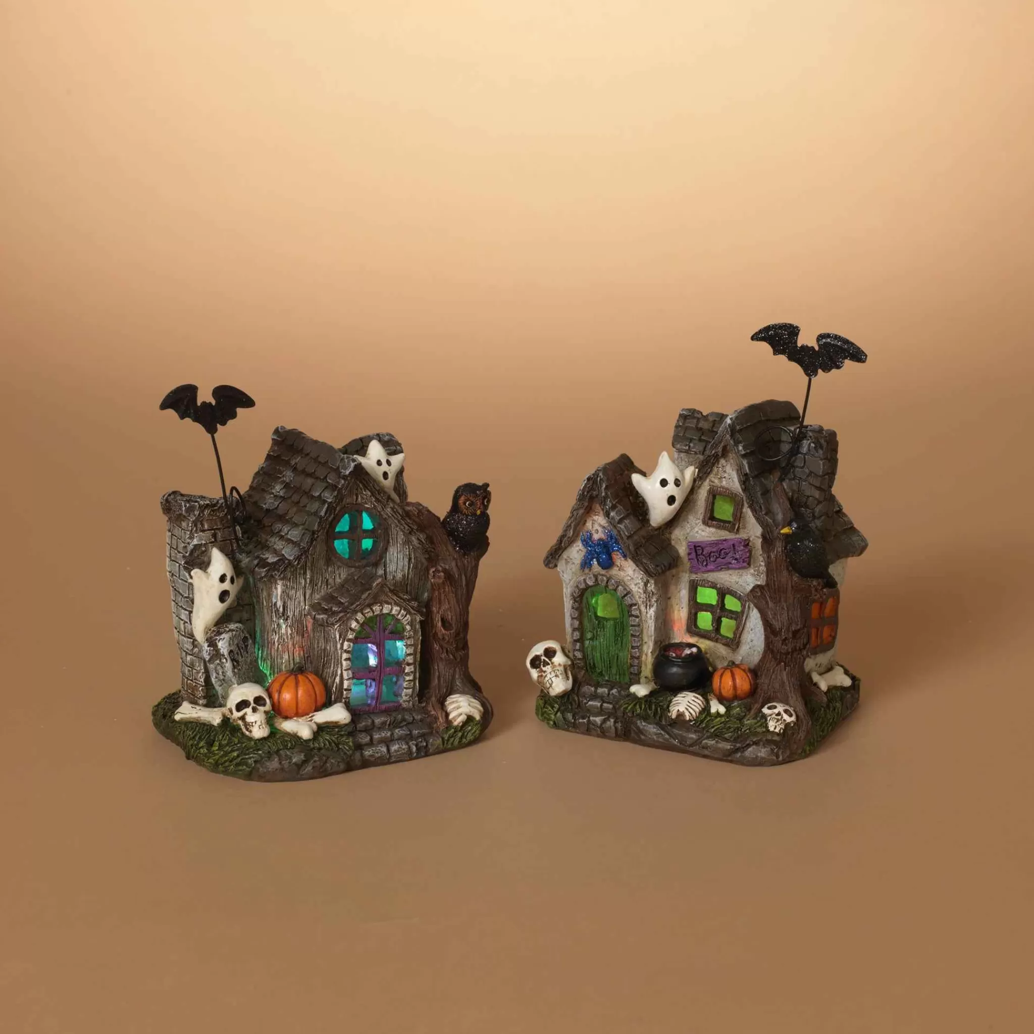 Gerson International Set Of 2 Lighted Halloween Haunted Houses, Battery Operated
