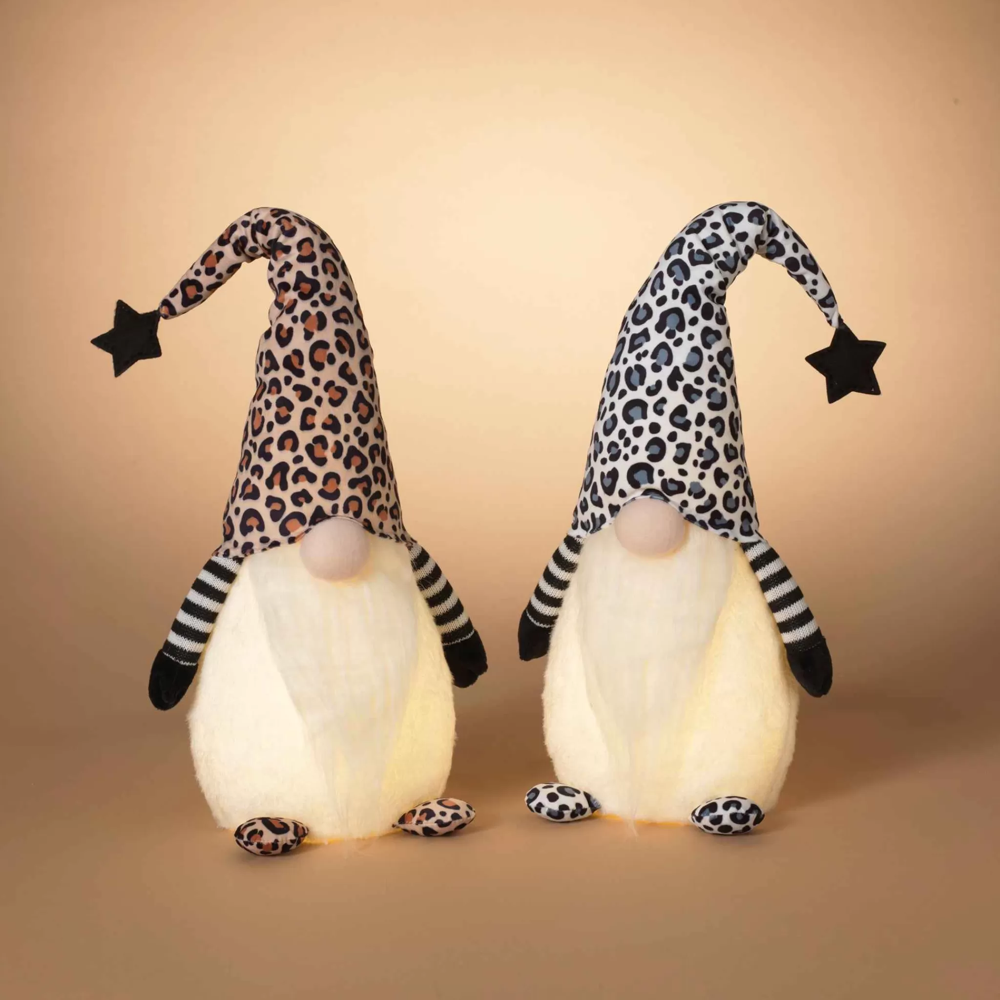 Gerson International Set Of 2 Lighted Leopard Print Gnome Figurines, Battery Operated