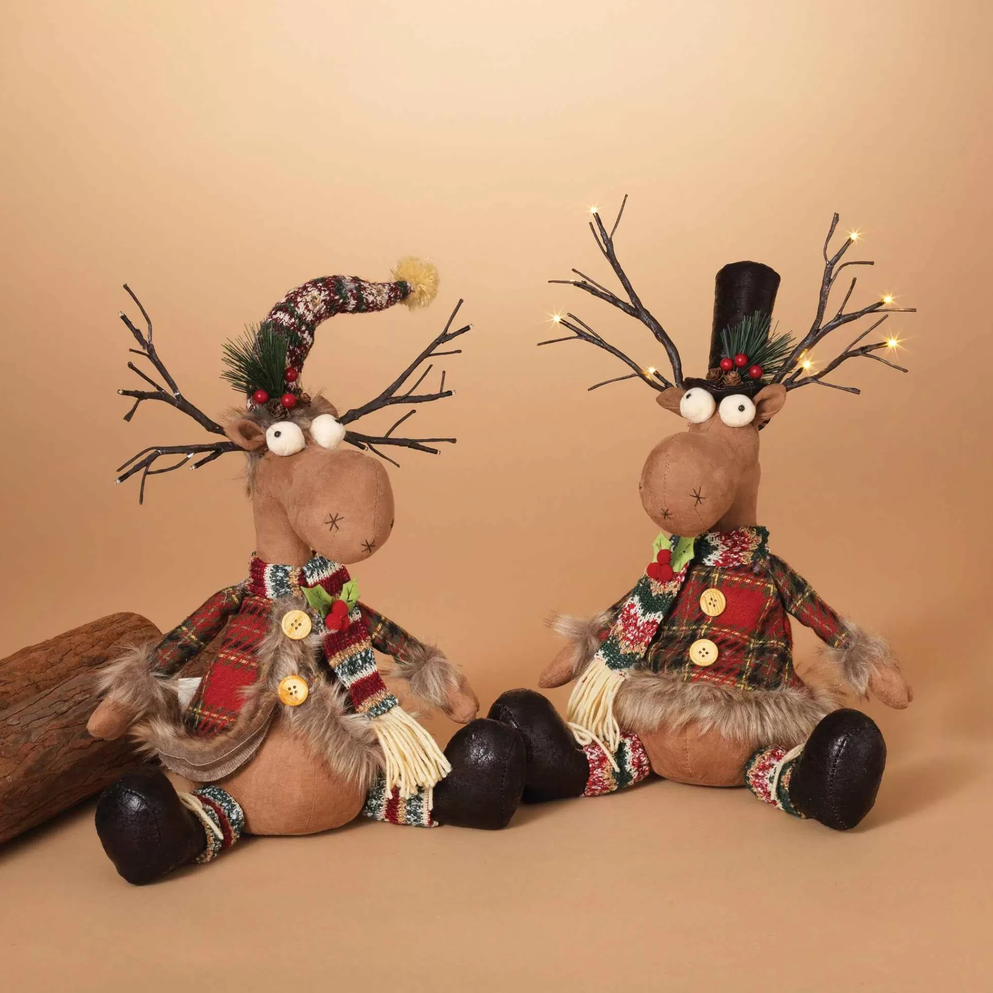 Gerson International Set Of 2 Moose Christmas Holiday Decor With Lighted Antlers