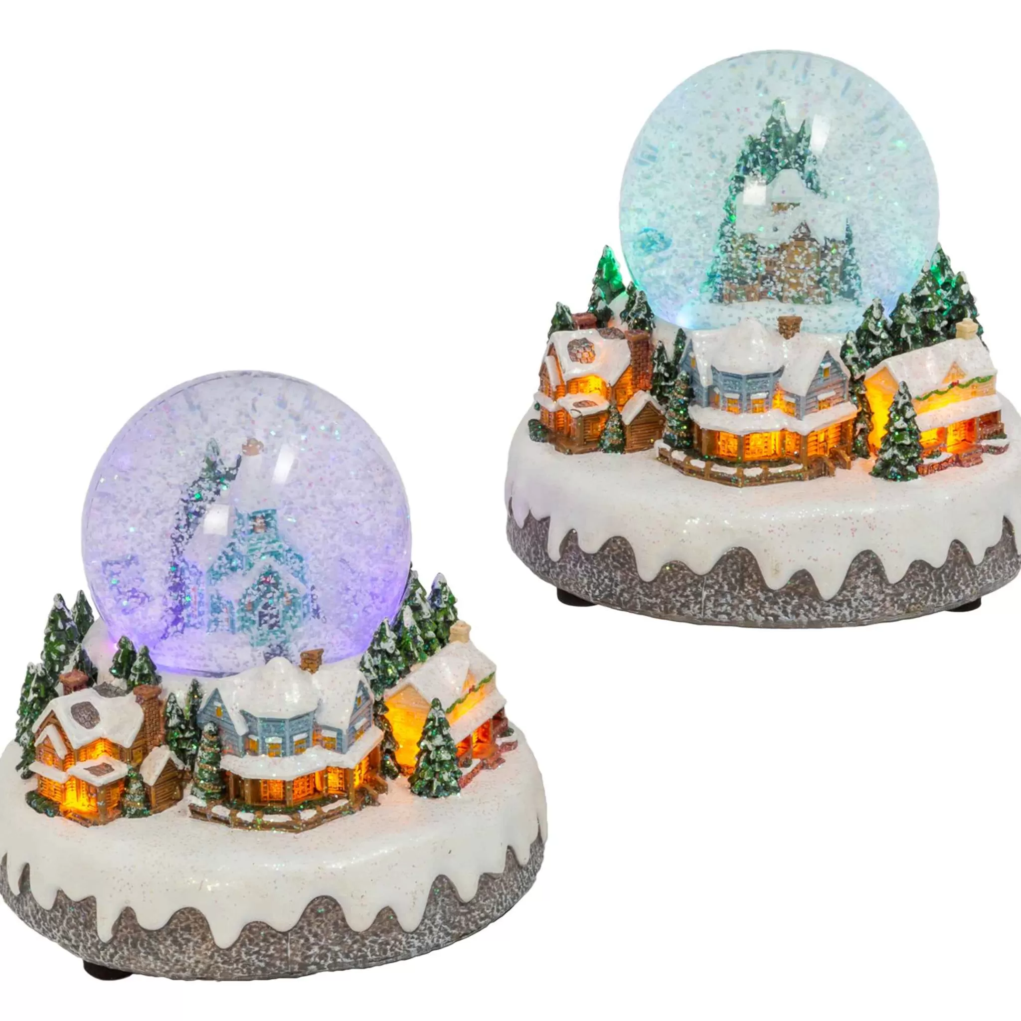 Gerson International Set Of 2 Musical Light Snow Globe With Christmas Village Scene