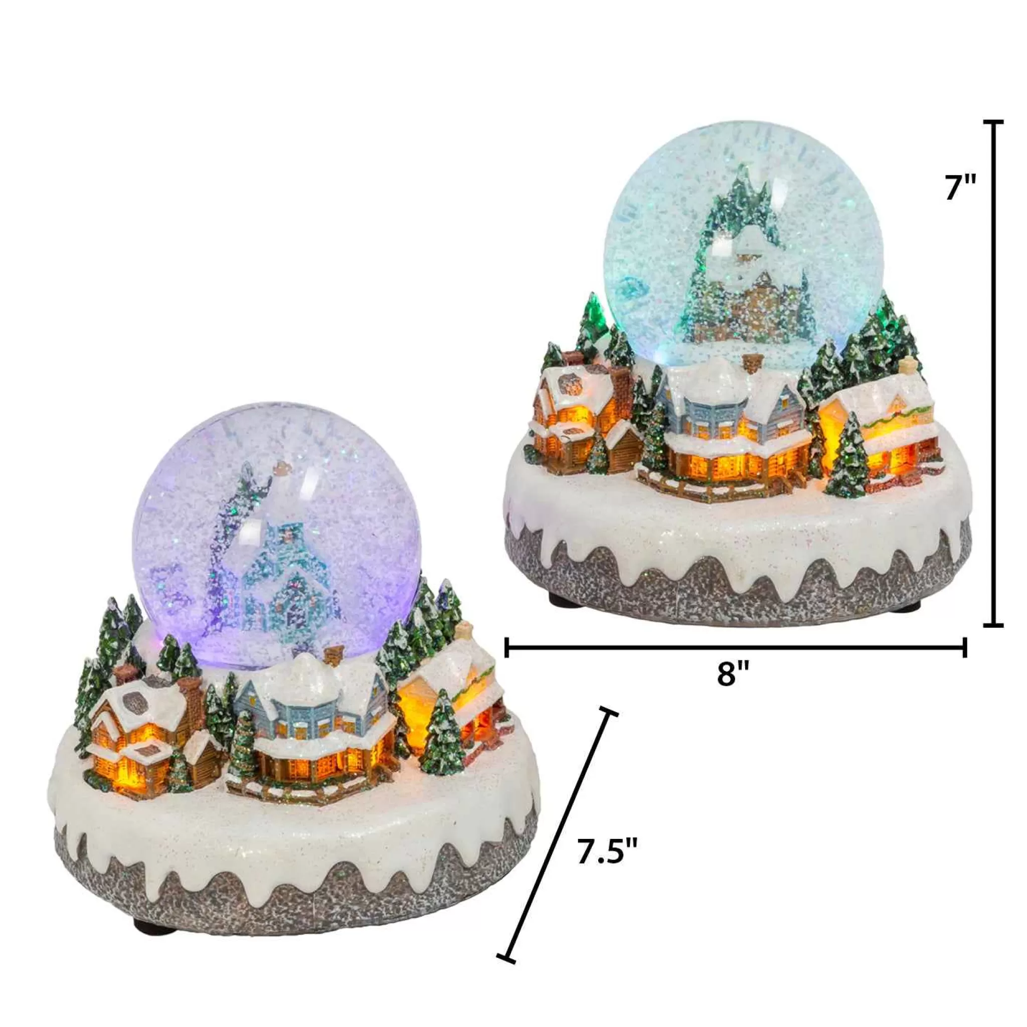 Gerson International Set Of 2 Musical Light Snow Globe With Christmas Village Scene
