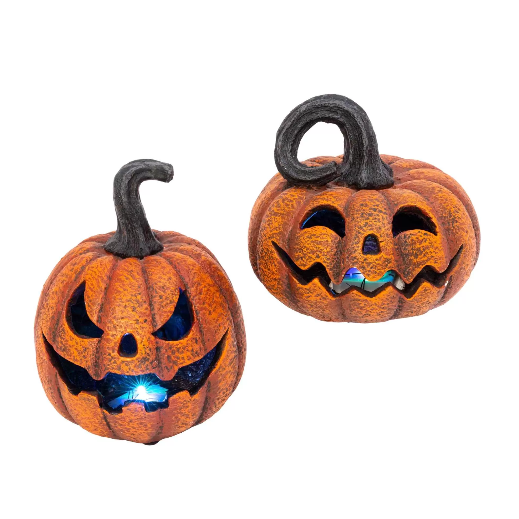 Gerson International Set Of 2 Spooky Halloween Lighted Jack O Lantern Resin Decor