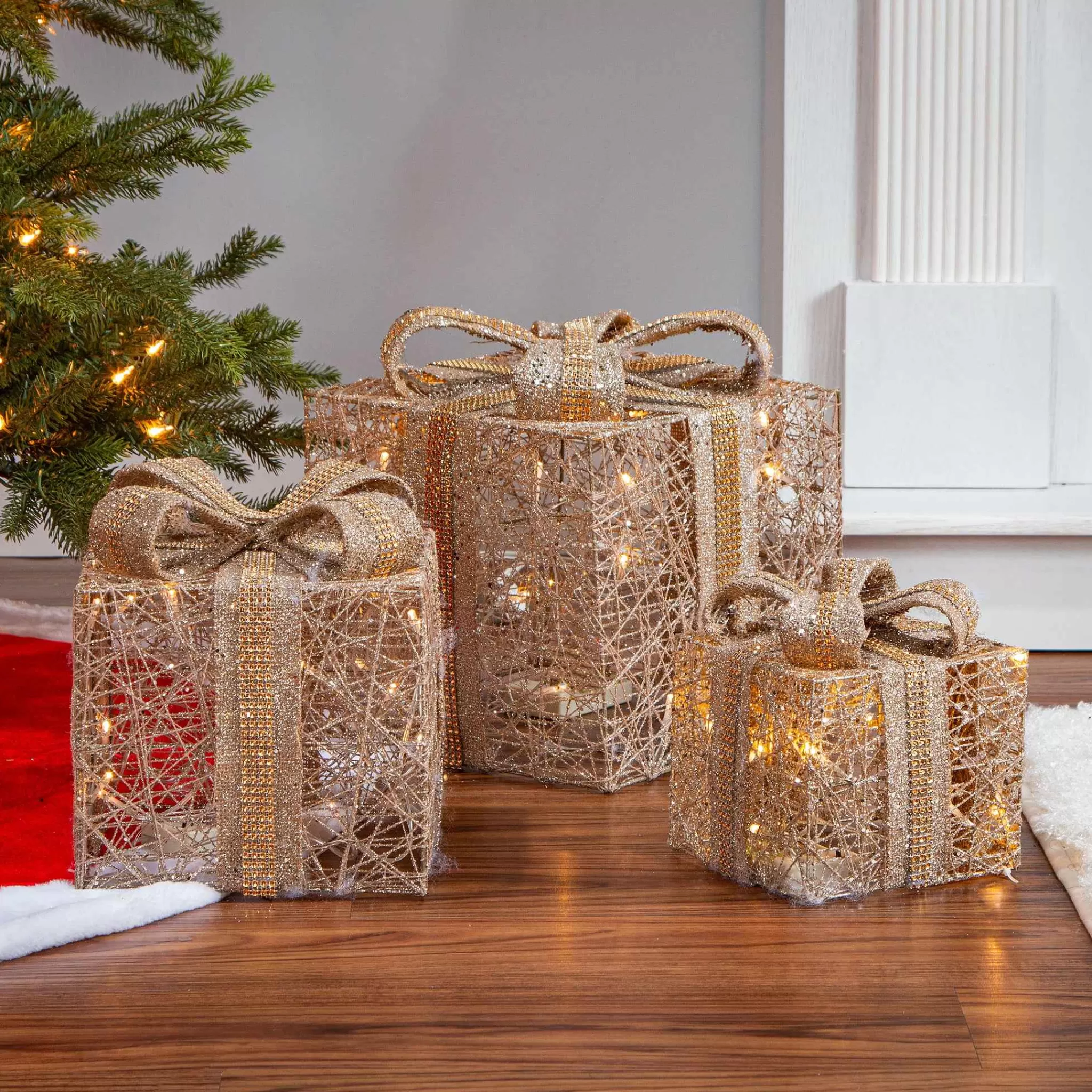 Gerson International Set Of 3 Assorted Battery Operated Lighted Holiday Jewel Gift Box Decor