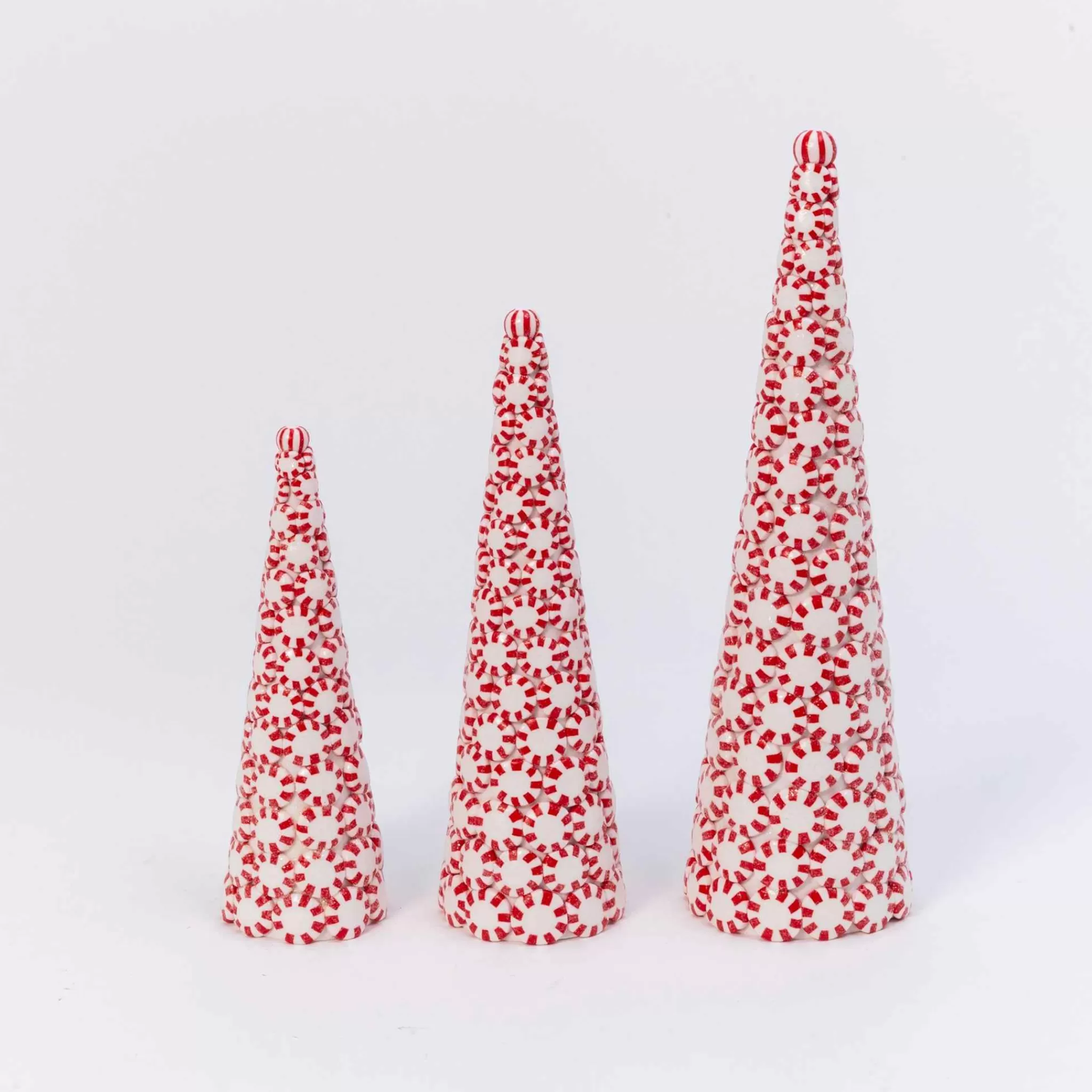Gerson International Set Of 3 Clay Whimsical Traditional Peppermint Candy Trees