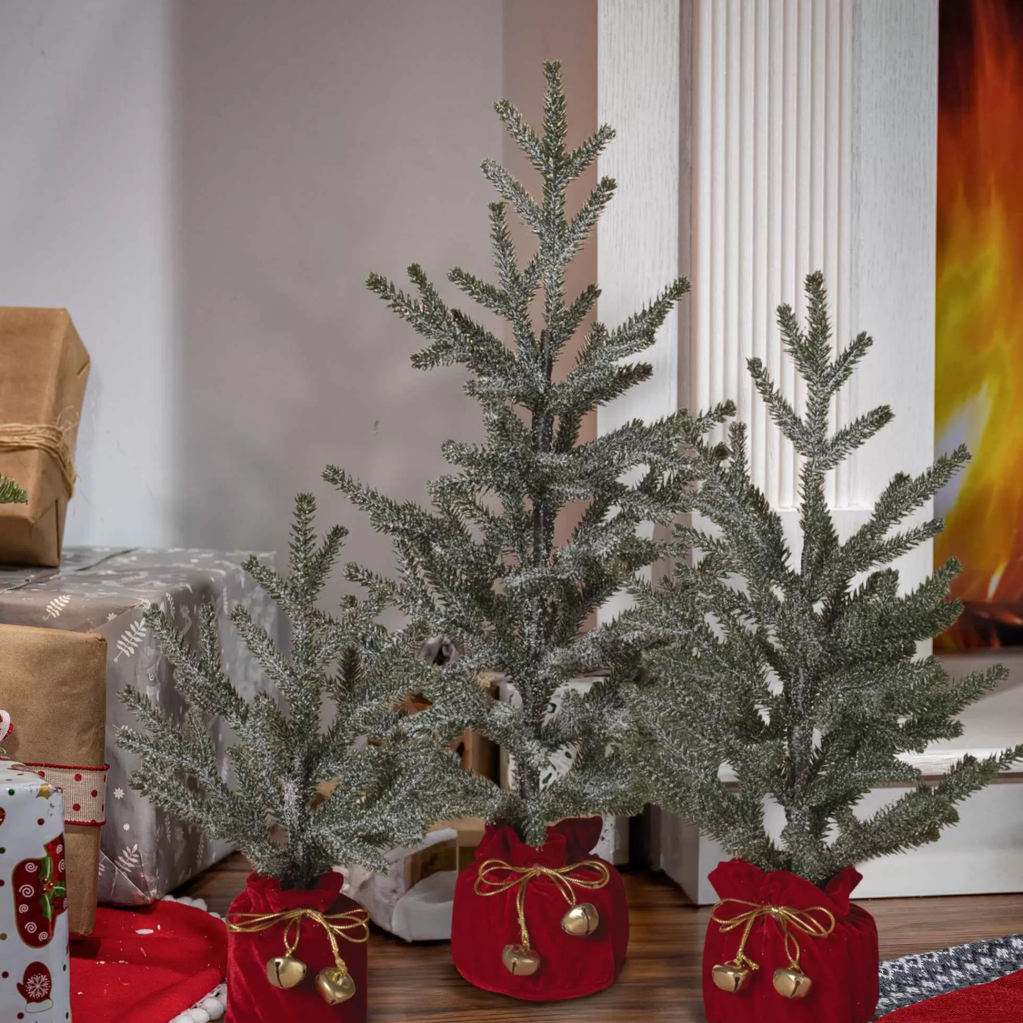 Gerson International Set Of 3 Holiday Pine Trees With Christmas Jingle Bell Base