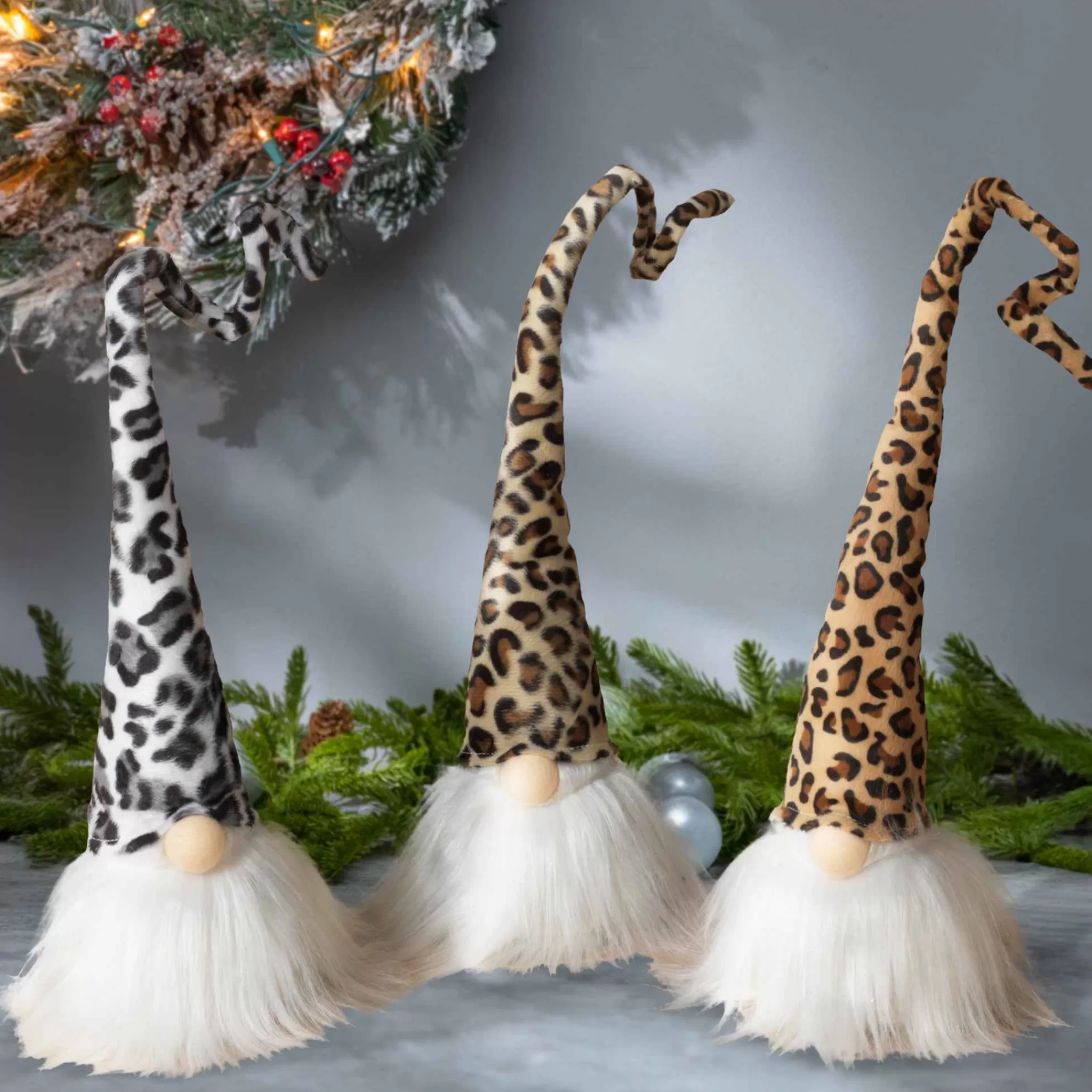 Gerson International Set Of 3 Leopard Print Gnomes