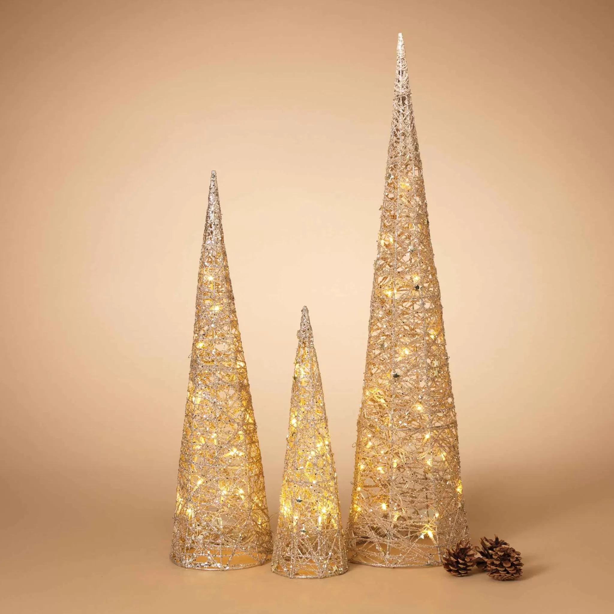 Gerson International Set Of 3 Lighted Holiday Cones