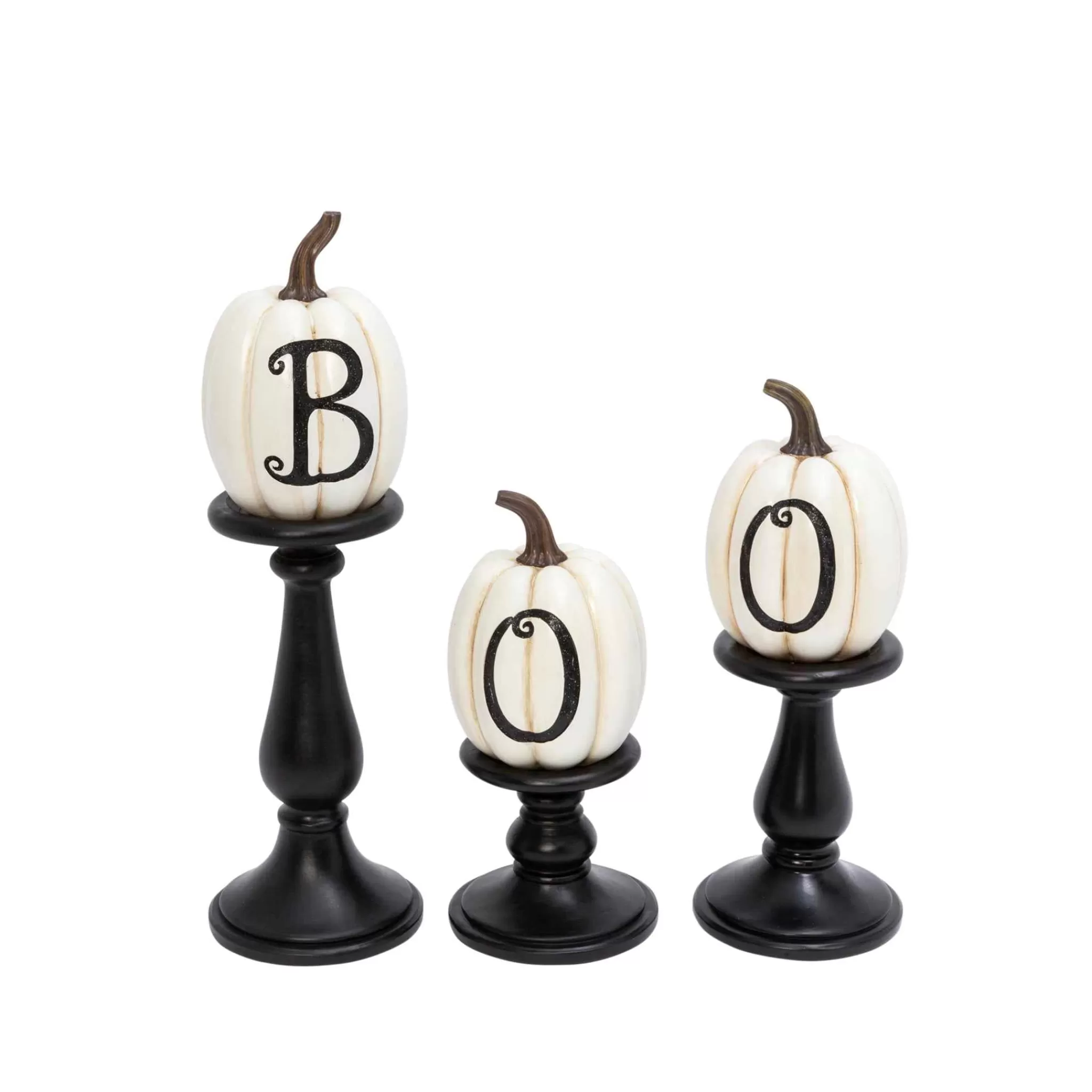 Gerson International Set Of 3 Pumpkin Candlesticks, Spooky Halloween Decor