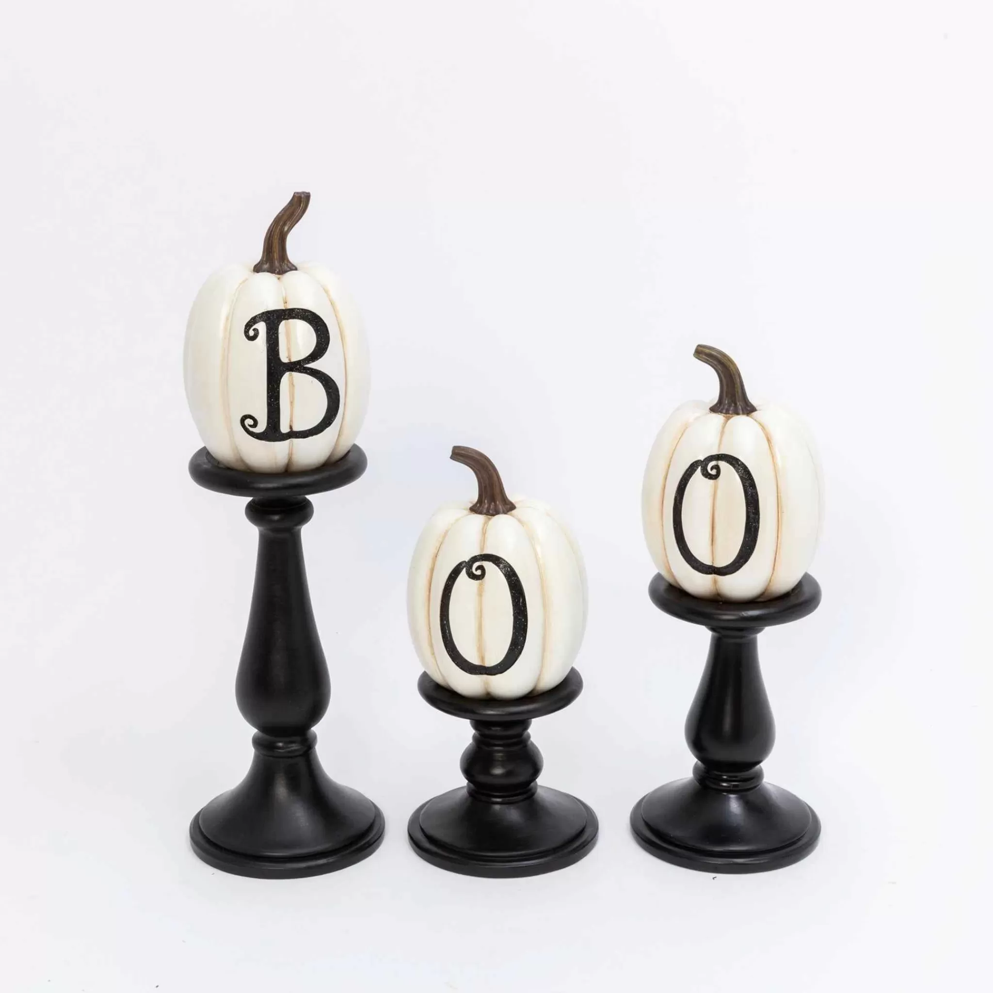 Gerson International Set Of 3 Pumpkin Candlesticks, Spooky Halloween Decor