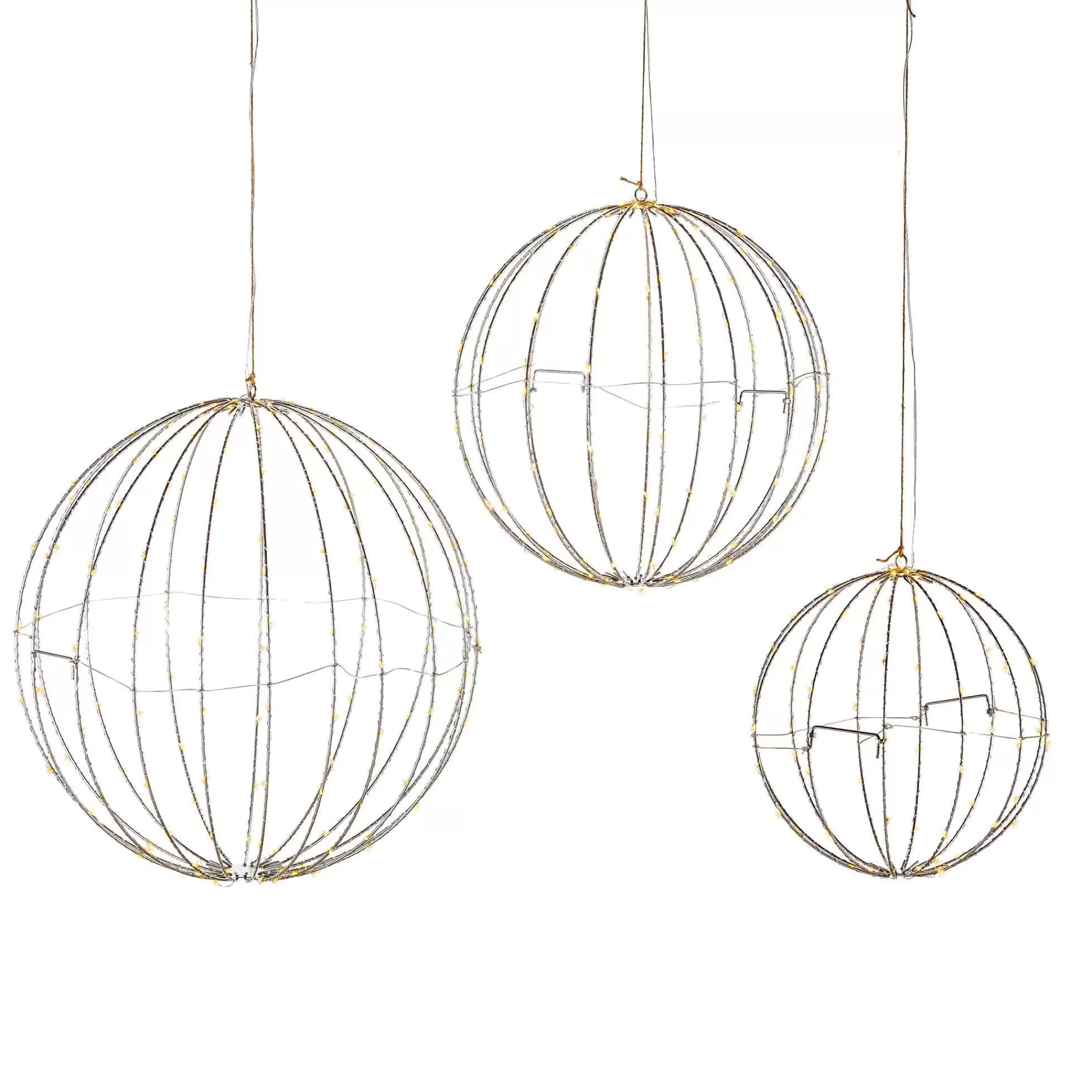 Gerson International Set Of 3 Whimsical Lighted Metal Spheres, Warm White Leds