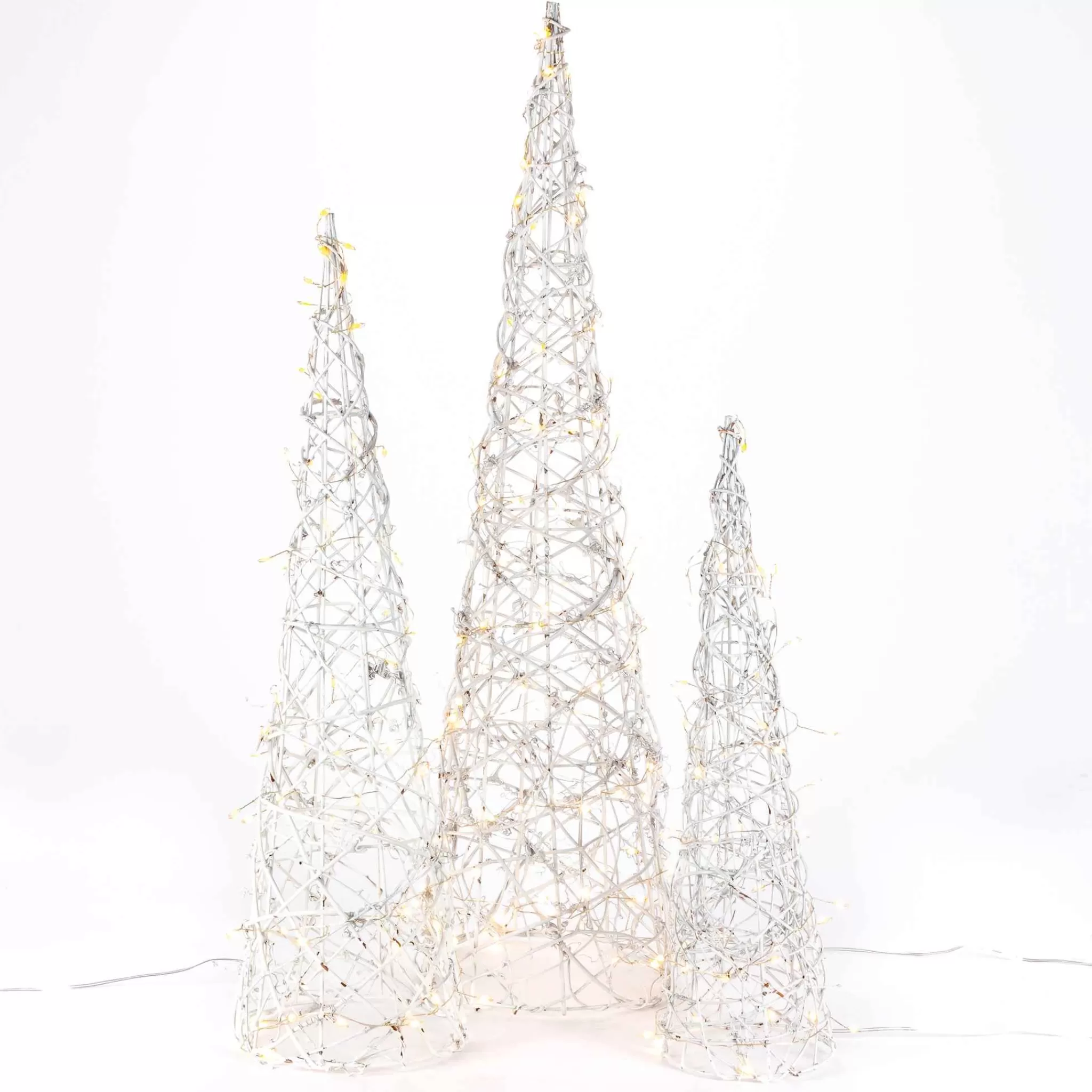 Gerson International Set Of 3 White Modern Vine Trees, Battery Operated Pre Lit Led