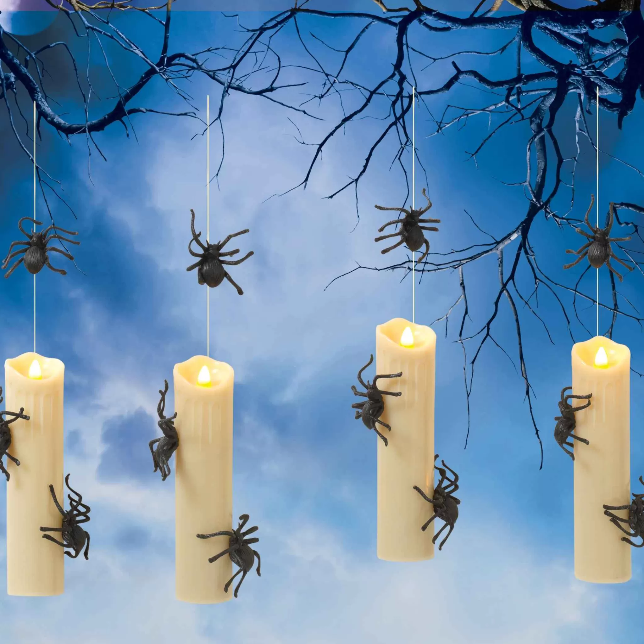 Gerson International Set Of 4 Floating Halloween Spider Candles With Remote, Timer
