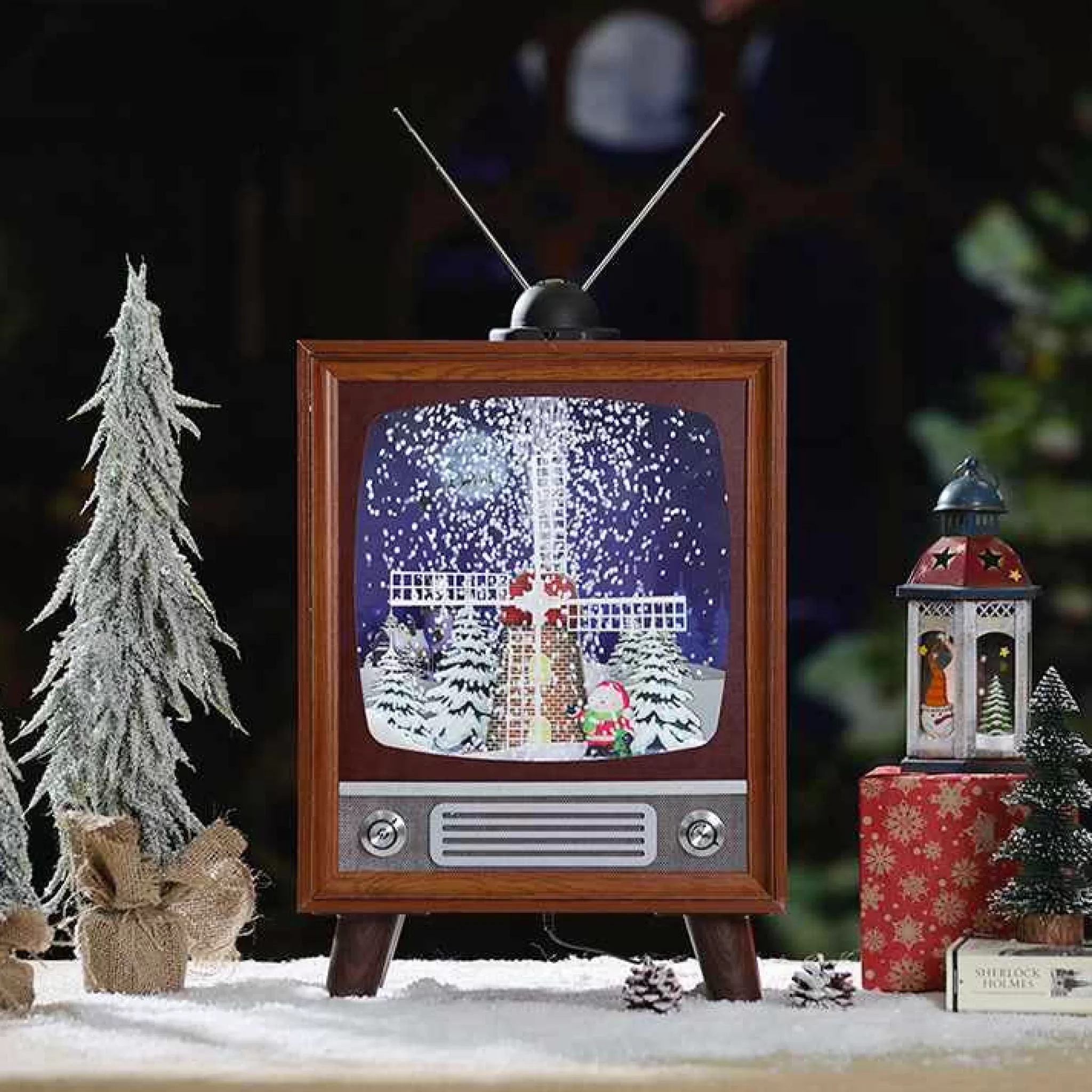 Arys Imports Snowing Antique Tv With Windmill